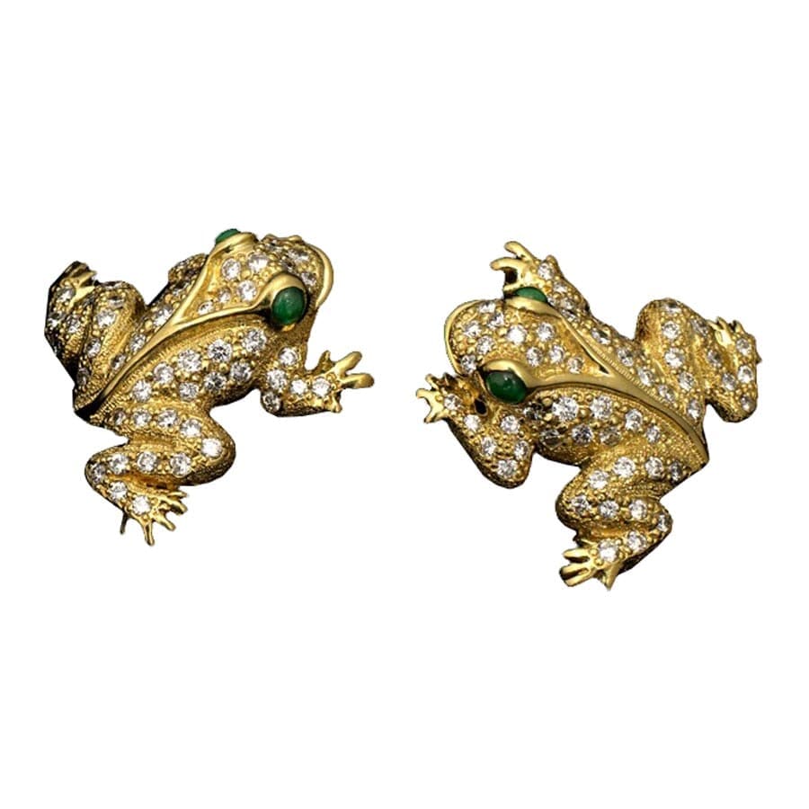 18k Gold Diamond Frog Earrings